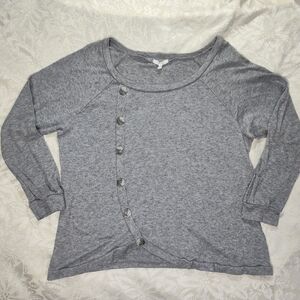 Maurices Top XL Grey Asymmetrical Hemline Button Accent Long Sleeve